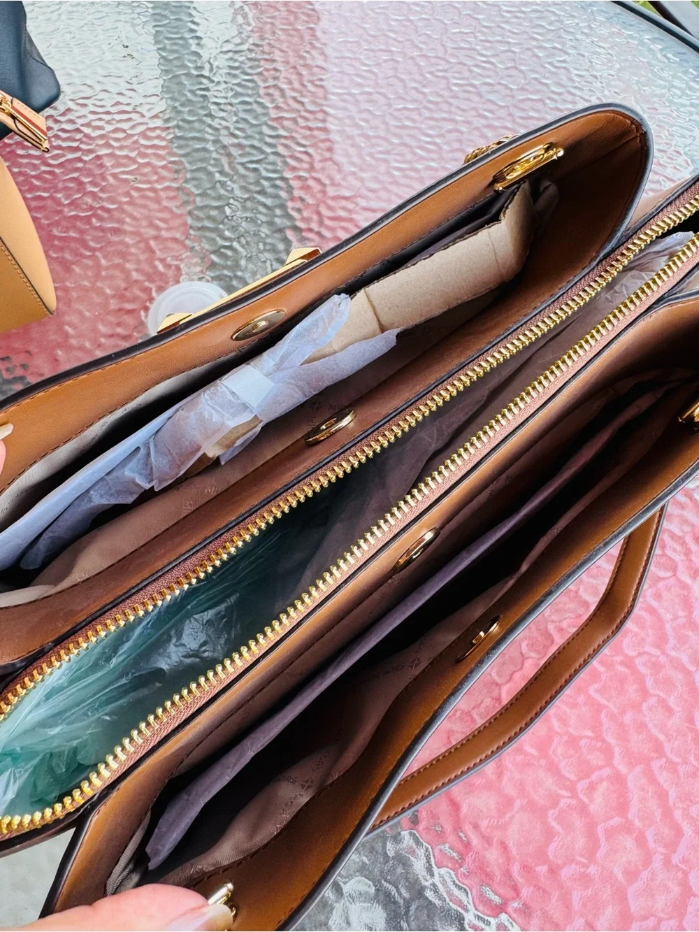 Michael Kors Brown Leather Shoulder Bag with Gold Accents